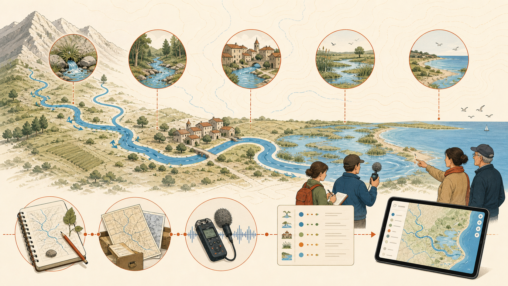 Un cors d’aiga dau sorgent a la mar, observat sus plaça, verificat dins leis archius e documentat sus una mapa numerica.