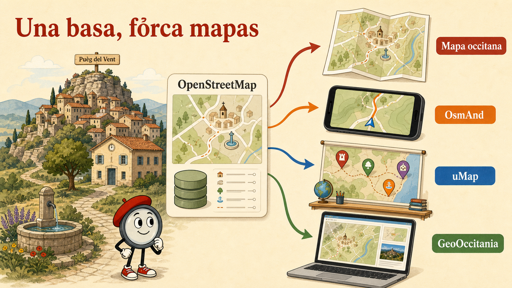 Una meteissa basa OpenStreetMap emplegada per la Mapa occitana, OsmAnd, uMap e d’autrei servicis.